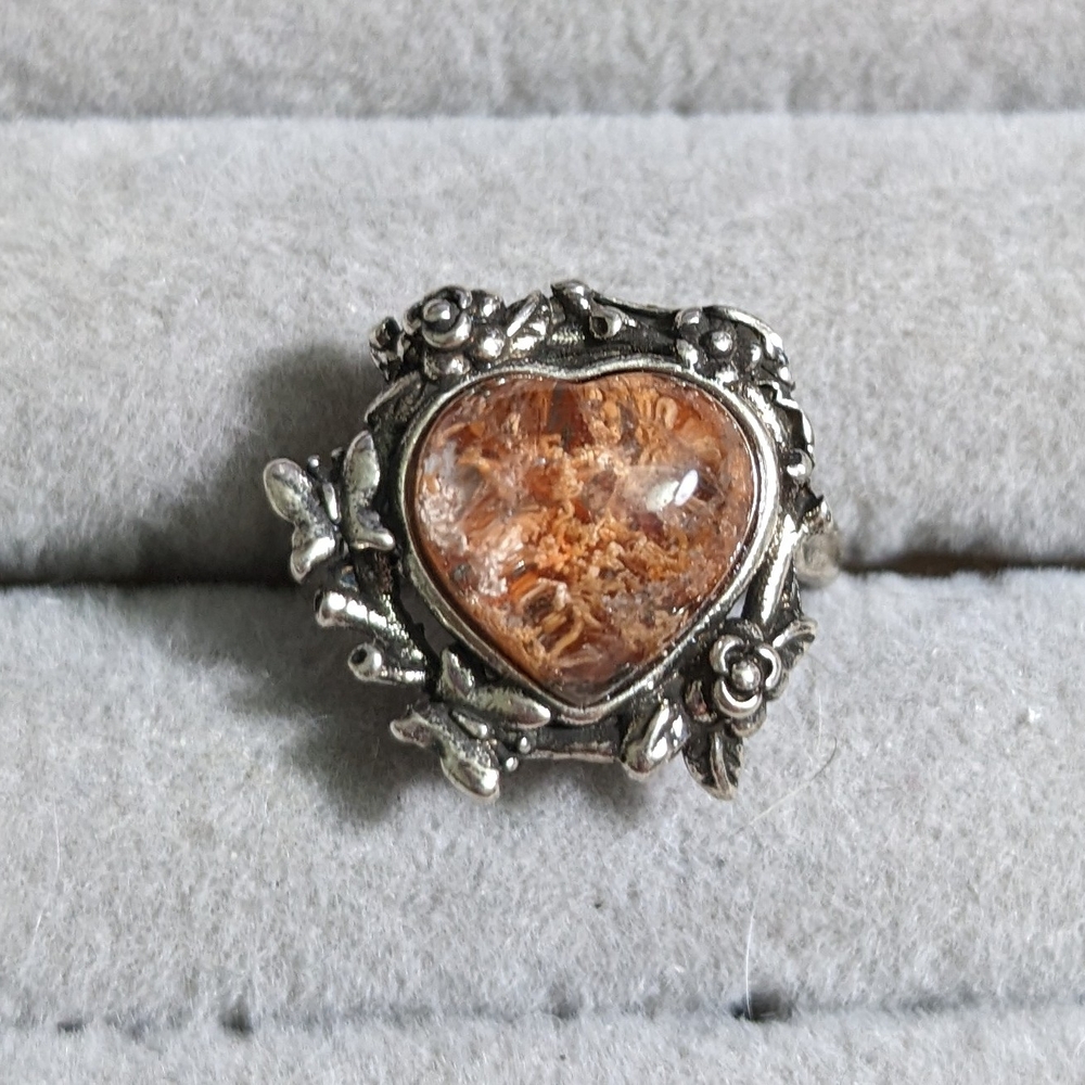 Silver Heart-Shaped Floral Ring